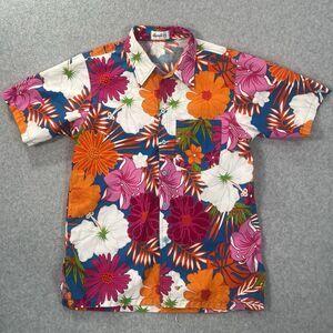 Bright Floral AOP Hawaiian shirt Mens M* Blue Orange pink Floral Flower